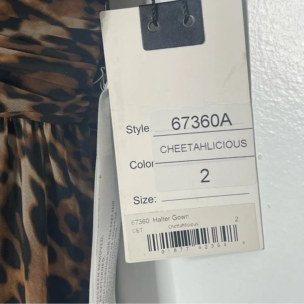 Mac Duggal 67360 Bow Detail Animal Print Open Back Halter Gown, Cheetah, Size 2